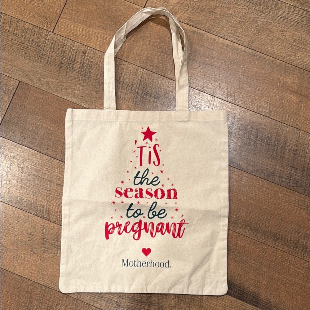 Motherhood Cream Canvas Tote Bag with Holiday Design